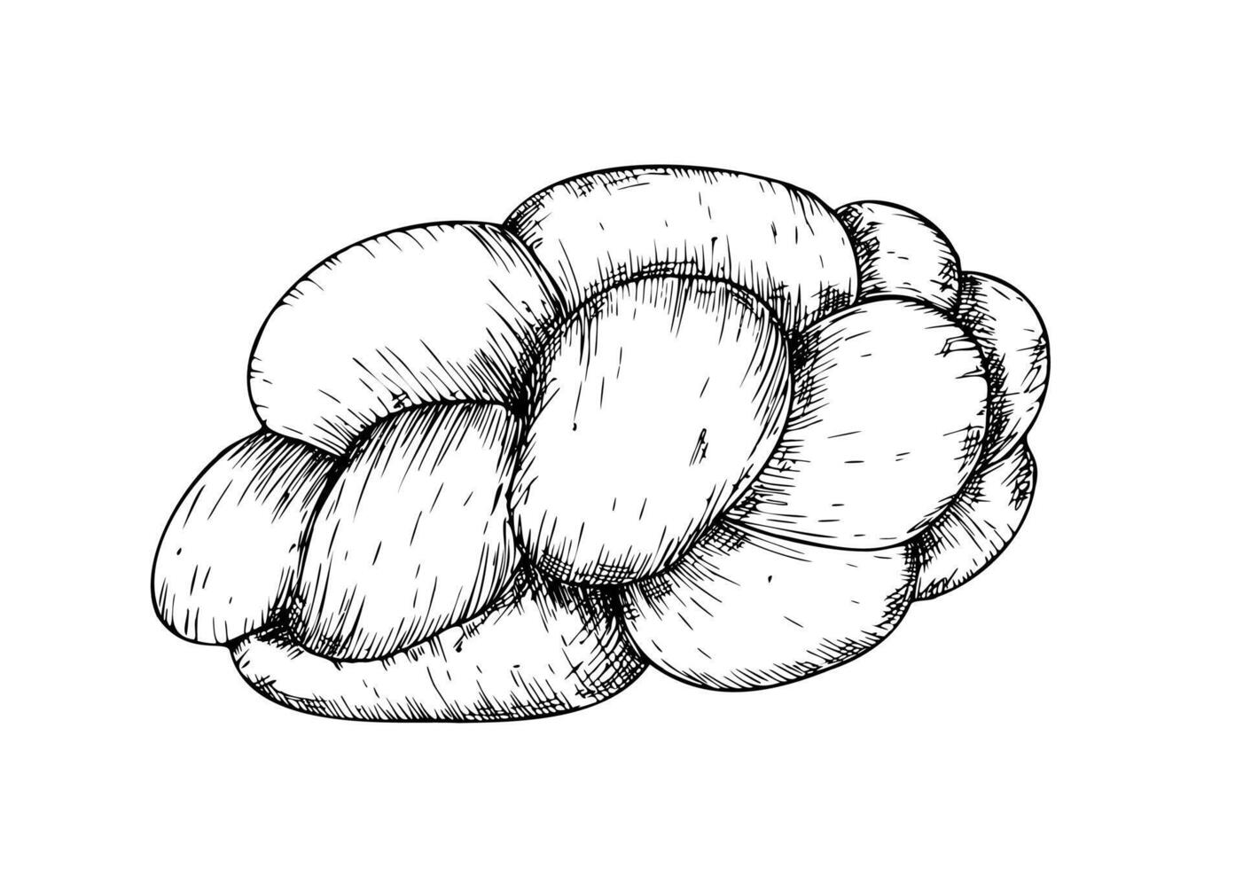 bread braid. Graphic ink loaf food, bakery baget, pastry grain, cereal cake. Bun illustration isolated on background. Hand drawn line sketch. For designers, prints, logo, icon, menu, postcards vector