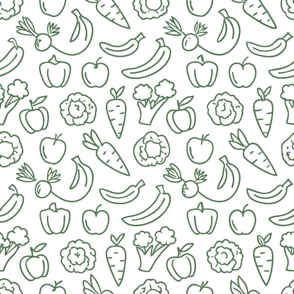 Seamless Pattern of Outline Fruits and Vegetables vector