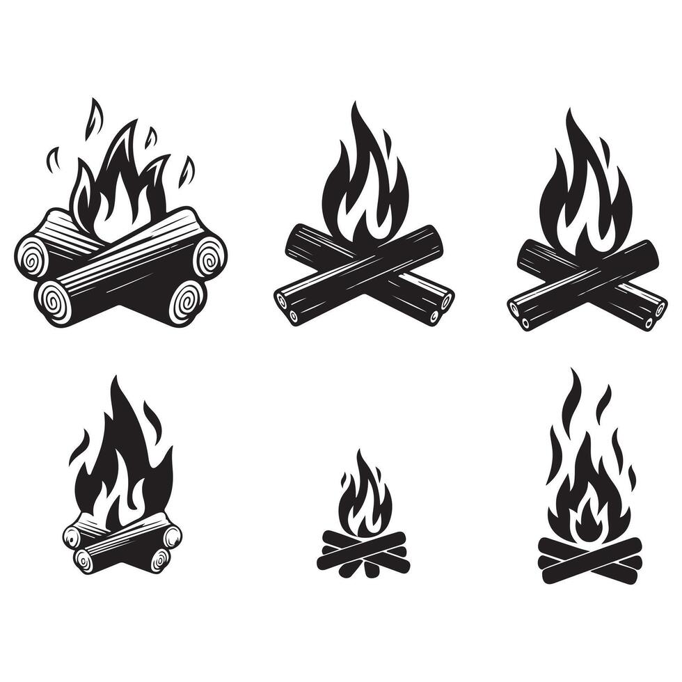 Wilderness Blaze A detailed bonfire icon with logs and rising flames, symbolizing warmth and adventure. vector