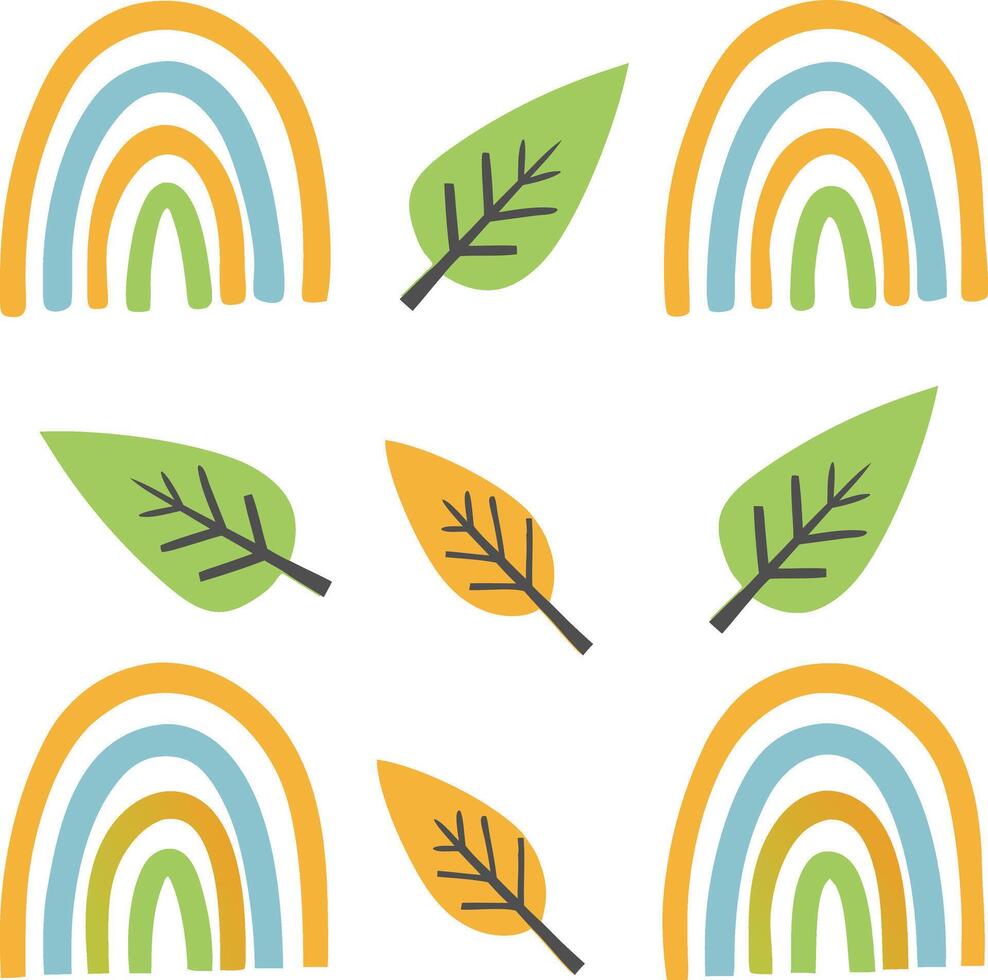 Colorful Rainbow and Leaf Pattern for Kids Decor vector