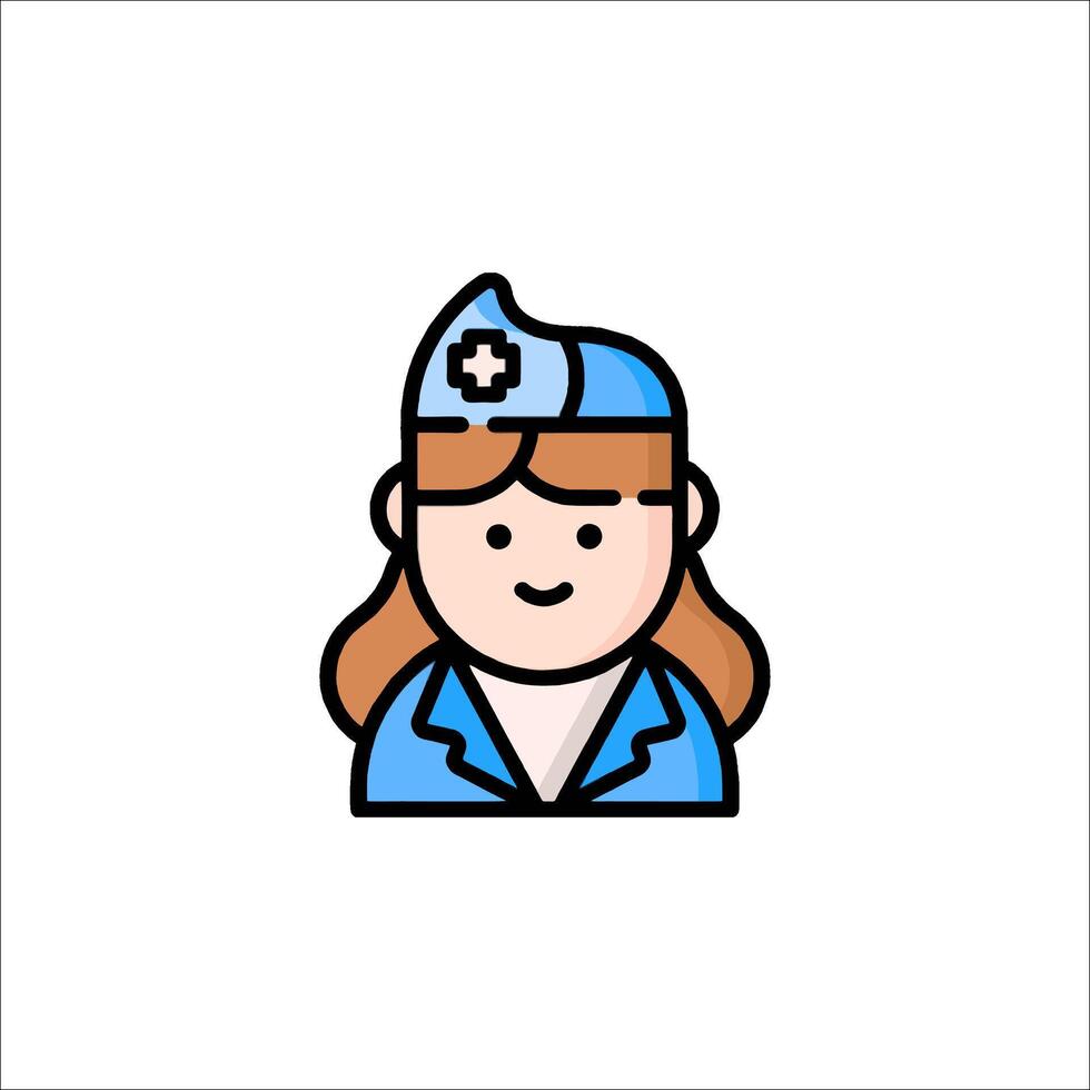 A woman in a blue uniform with a hat vector