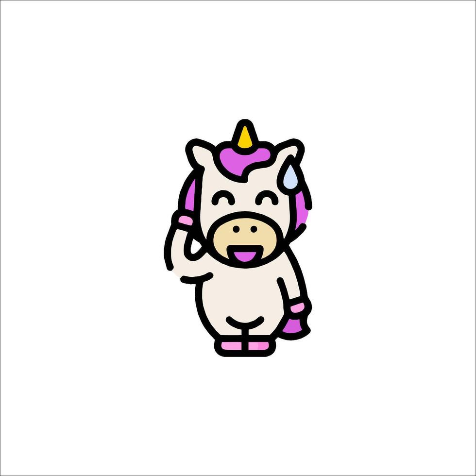 A cartoon unicorn with a pink horn vector