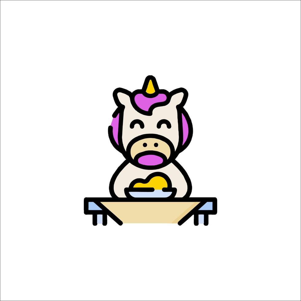 A cartoon unicorn eating a piece of cake vector