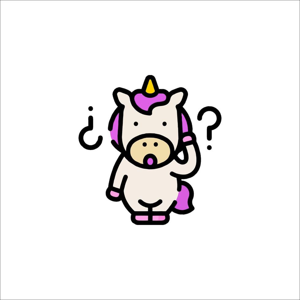 A cartoon unicorn with a question mark on its head vector