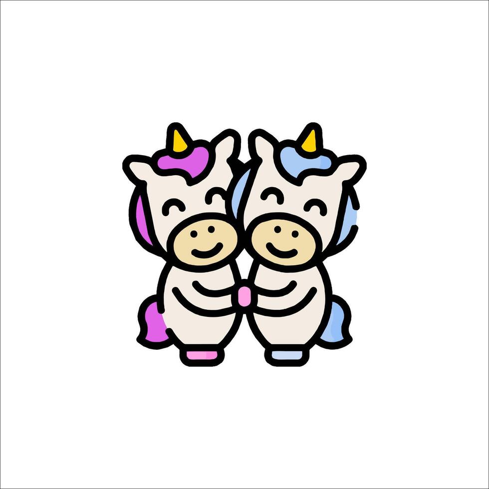 Two unicorns hugging each other in a cartoon style vector