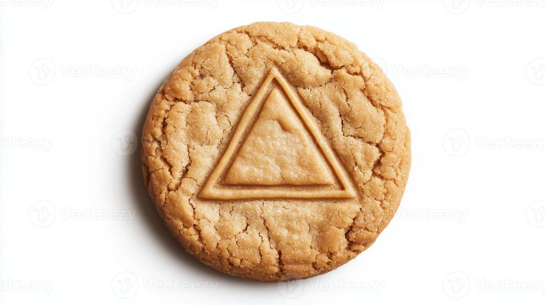 Circular cookie with the triangle simple icon on it, isolated on solid white background. 5 photo