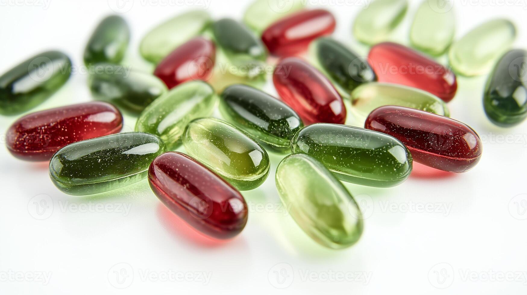 Gummy vitamins, multivitamin gels in various colors and sizes on white background. 2 photo