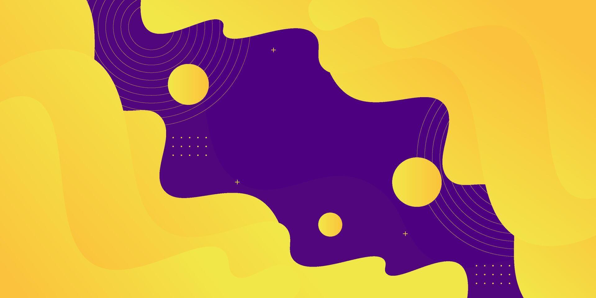 Yellow geometric business banner design. Creative banner design with wave and line shape as template. Simple design on purple horizontal banner. Eps10 vector