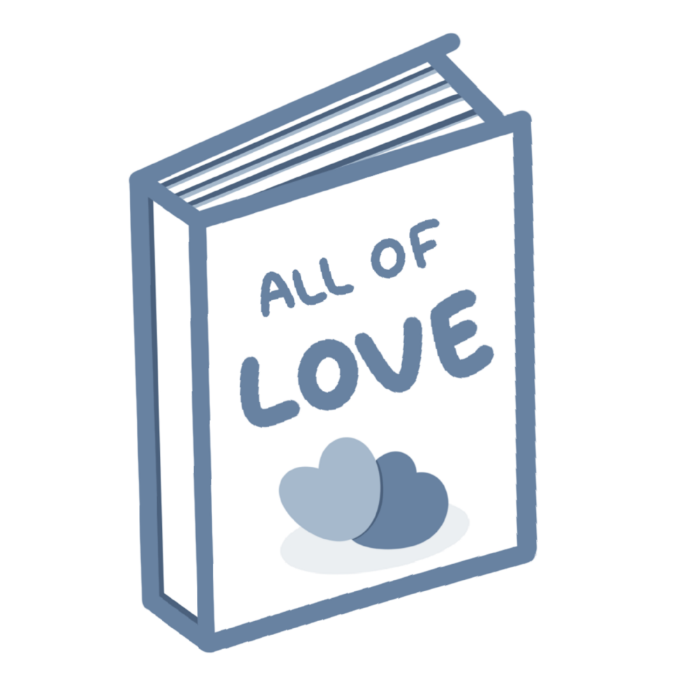 Isolate of all of love book. Bookstore, library sign for sticker with books and reading on transparent background. png