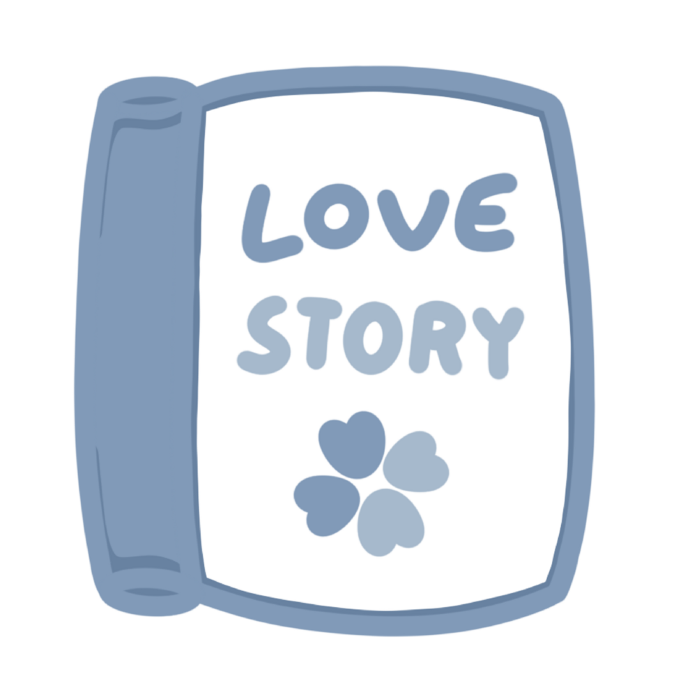 Isolate of love story book. Bookstore, library sign for sticker with books and reading on transparent background. png
