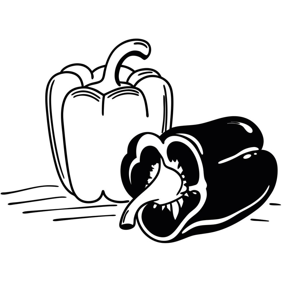 Black and white drawing of a pepper and a pepper vector