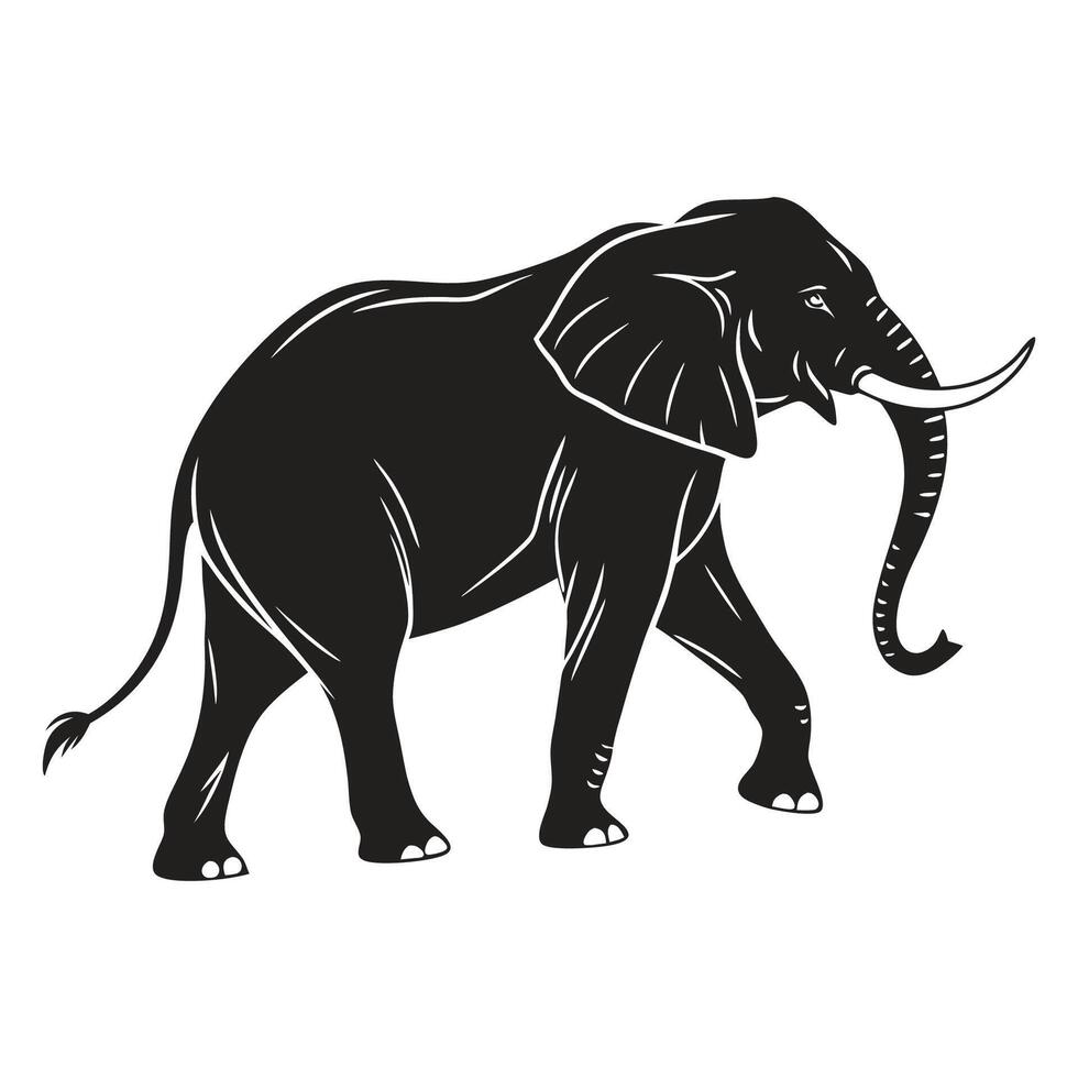 Elegant Black and White Elephant Silhouette Illustration vector