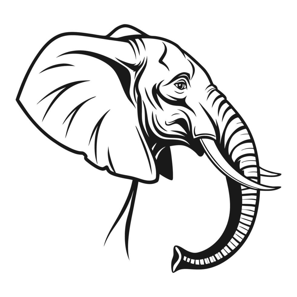 Elegant Black and White Elephant head Silhouette Illustration vector