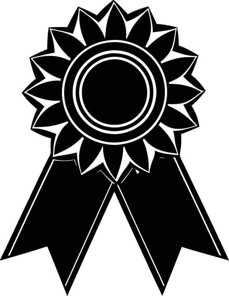 Award ribbon, black and white, geometric design, sunflower shape, bold graphic, silhouette, achievement symbol vector