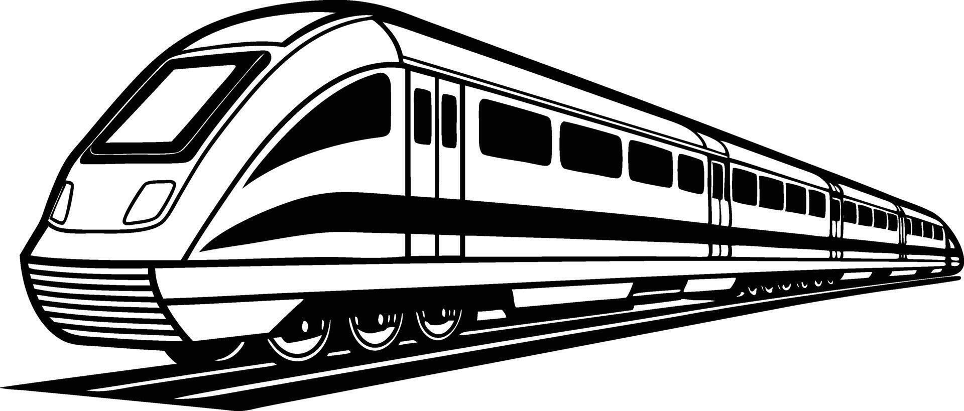 High-speed train, sleek design, monochrome illustration, side view, streamlined, modern locomotive, public transportation vector