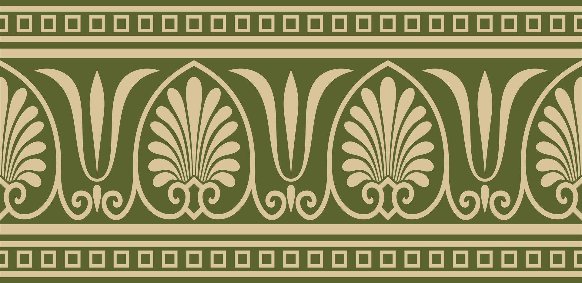 gold and green seamless classic greek ornament. Endless European pattern. Border, frame Ancient Greece, Roman Empire. vector