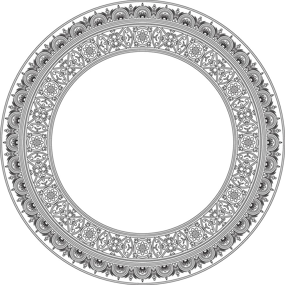 round black contour border, frame, Pompeii ring. Circle Neopolitan ornament. Art of Ancient Rome. vector