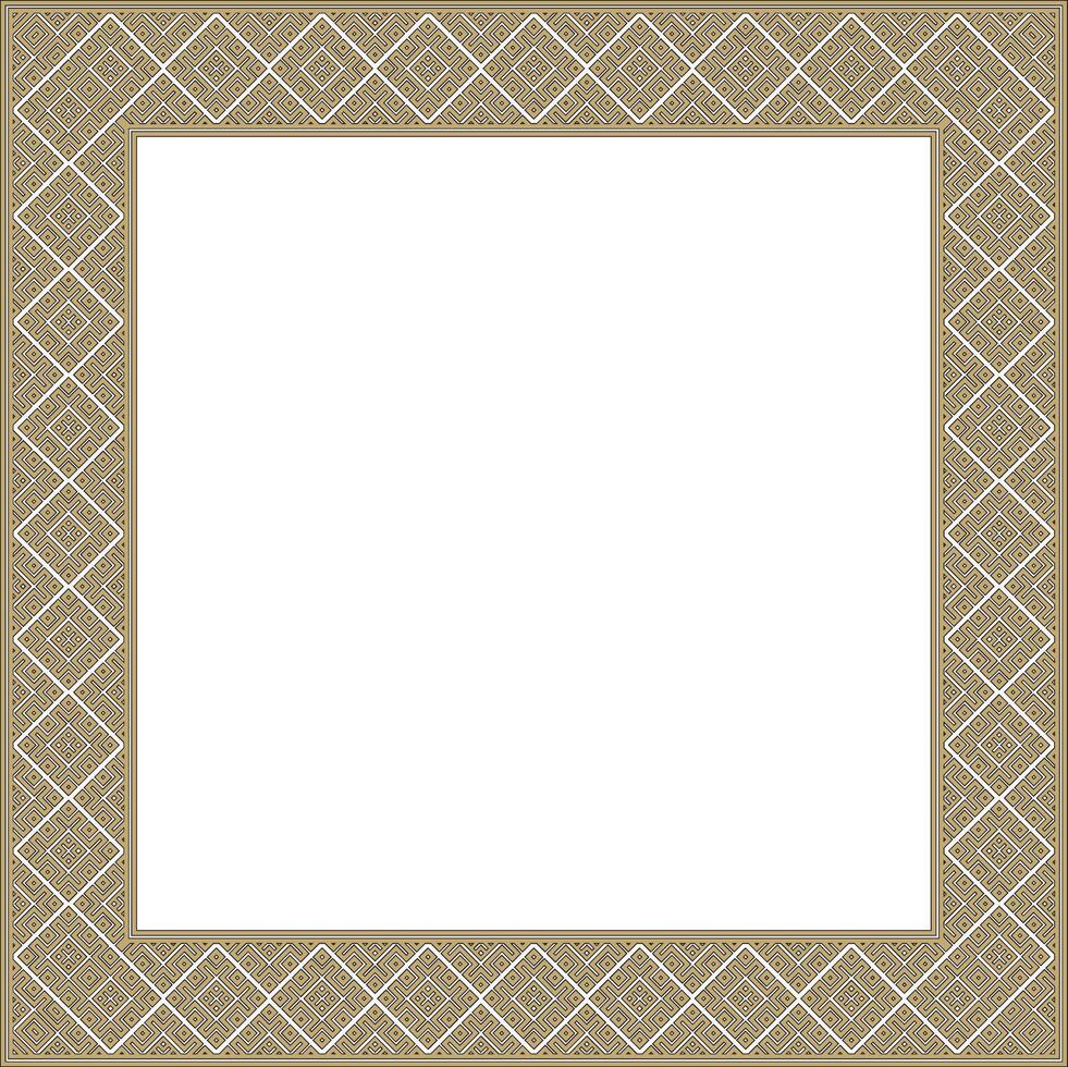 gold and black square Belarusian national ornament frame. Ethnic pattern rectangle of Slavic peoples, Russian, Ukrainian, Serb, Pole, Bulgaria vector