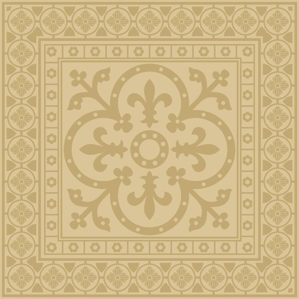 golden square gothic ornament. Medieval European rectangle, border. Classic pattern of the Germans, Angles, Saxons, Franks vector