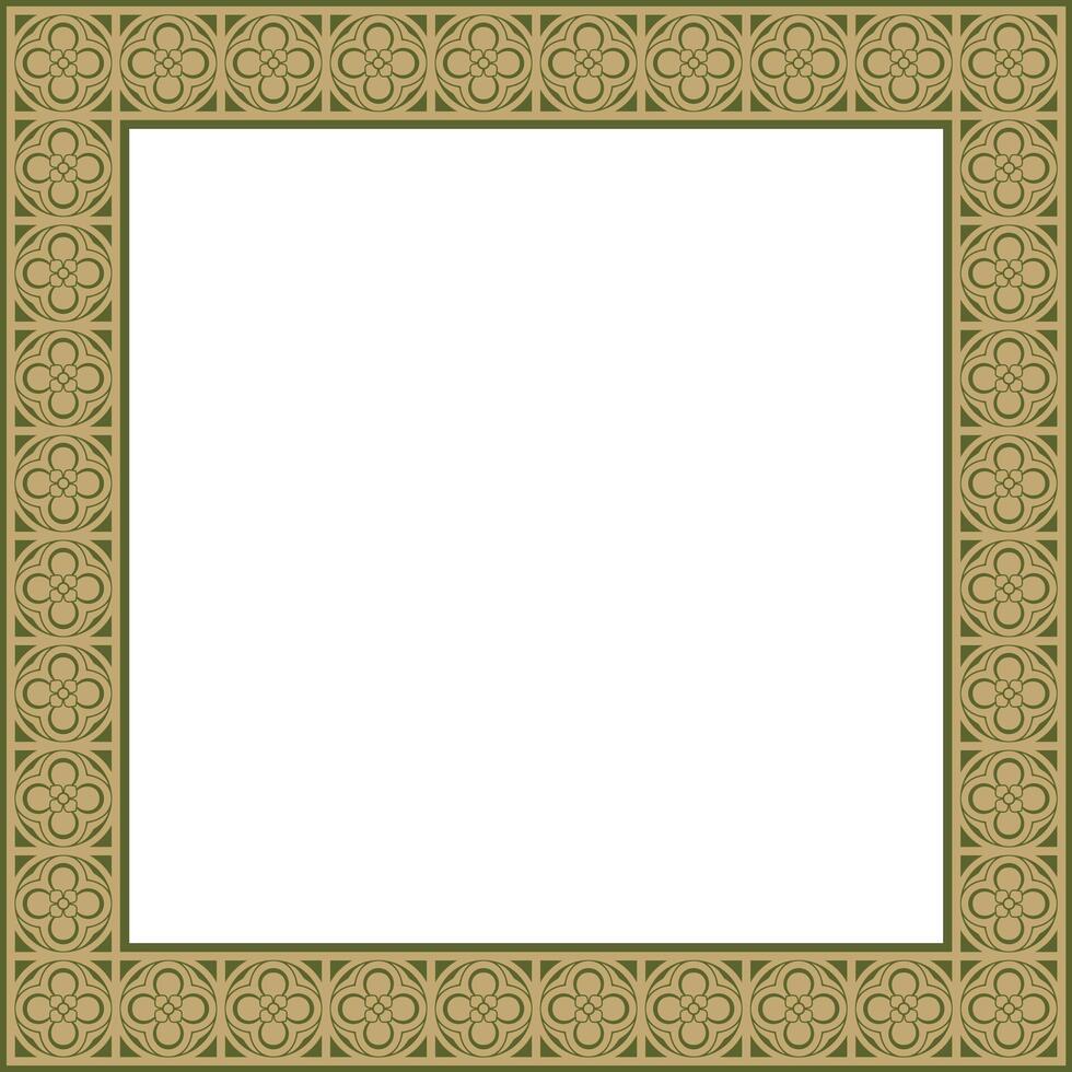 green with gold square gothic ornament. Medieval European rectangle, border. Classic pattern of the Germans, Angles, Saxons, Franks vector
