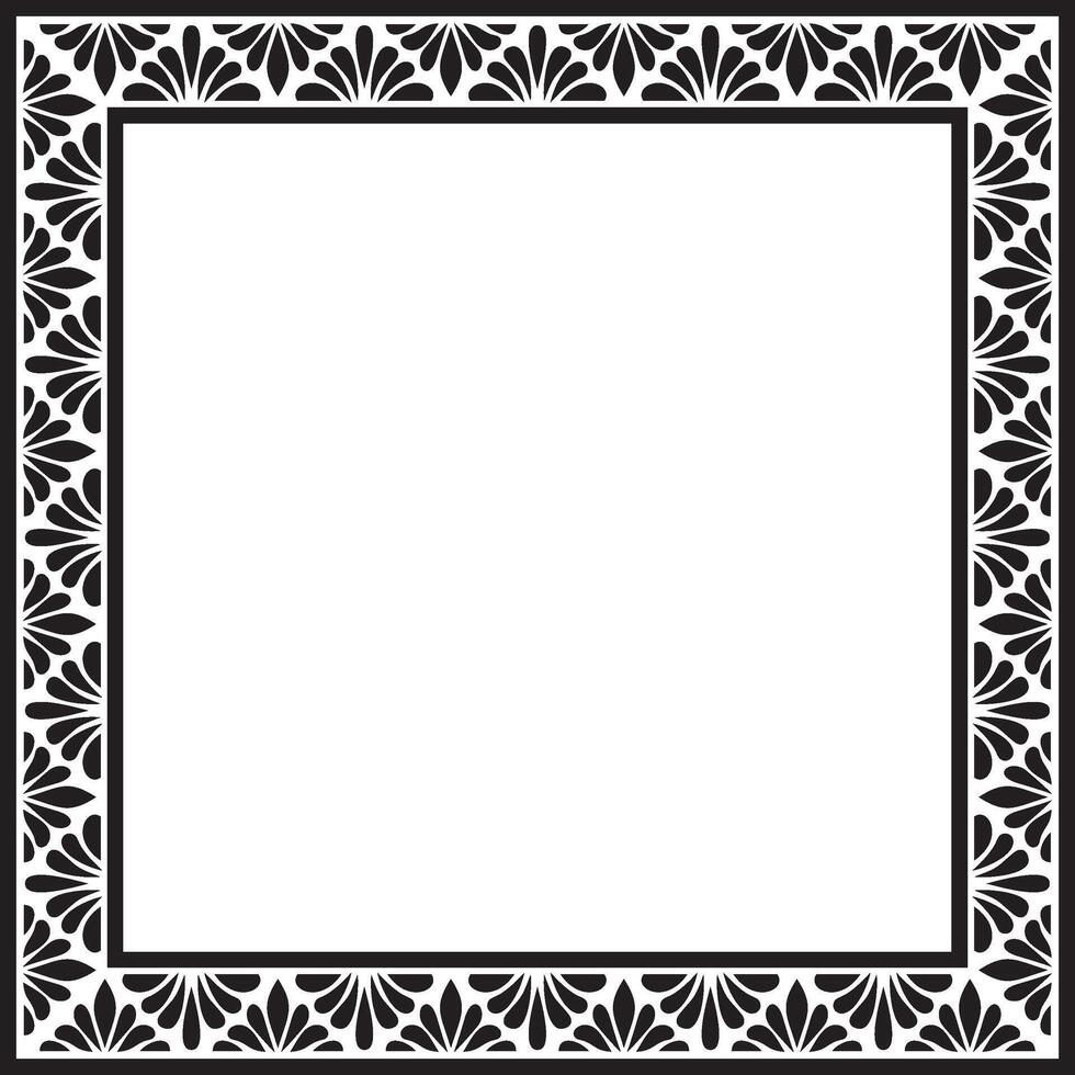 black monochrome square stencil classic byzantine ornament. Rectangle, border, Ancient Greece, Eastern Roman Empire frame. Decoration of Russian Orthodox Church vector