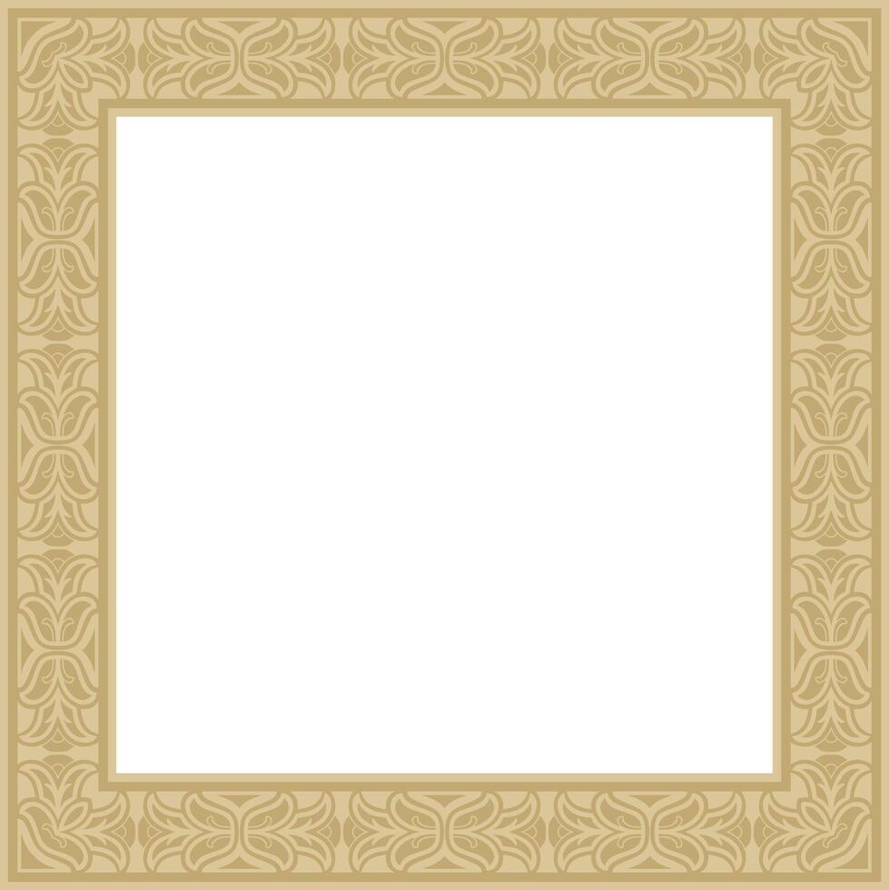 square european gold ornament. Rectangular pattern, circle, ring of the Middle Ages. Revival border vector