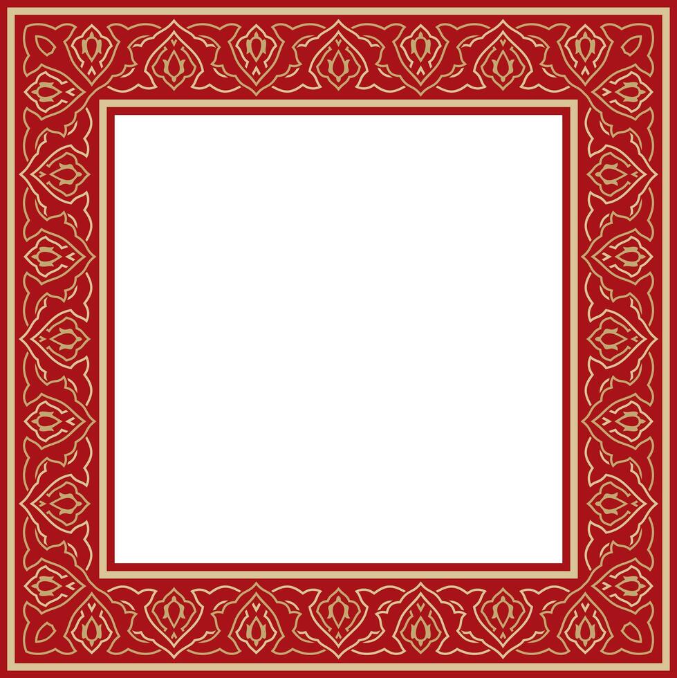 gold with red square Turkish national ornament. Ottoman border, frame. Ethnic floral rectangle, Seljuk Turks pattern. Decoration of Sultan's palaces. vector