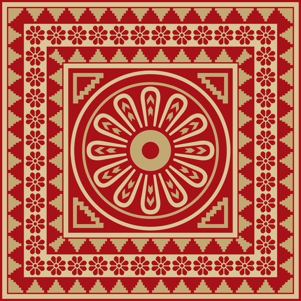 square Assyrian gold with green ornament. Rectangle, border, frame of Mesopatamia. Pattern of the ancient East vector