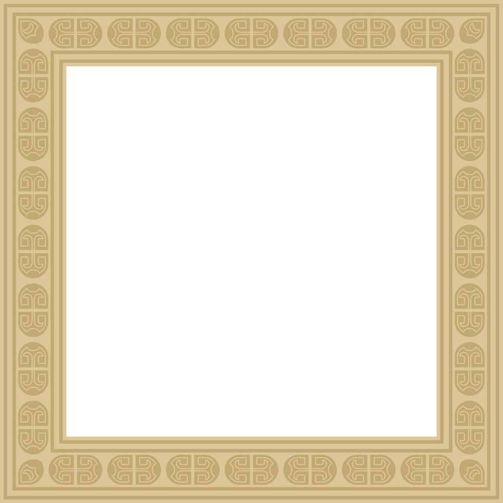 square european gold ornament. Rectangular pattern, circle, ring of the Middle Ages. Revival border. Decorations of palaces and churches vector
