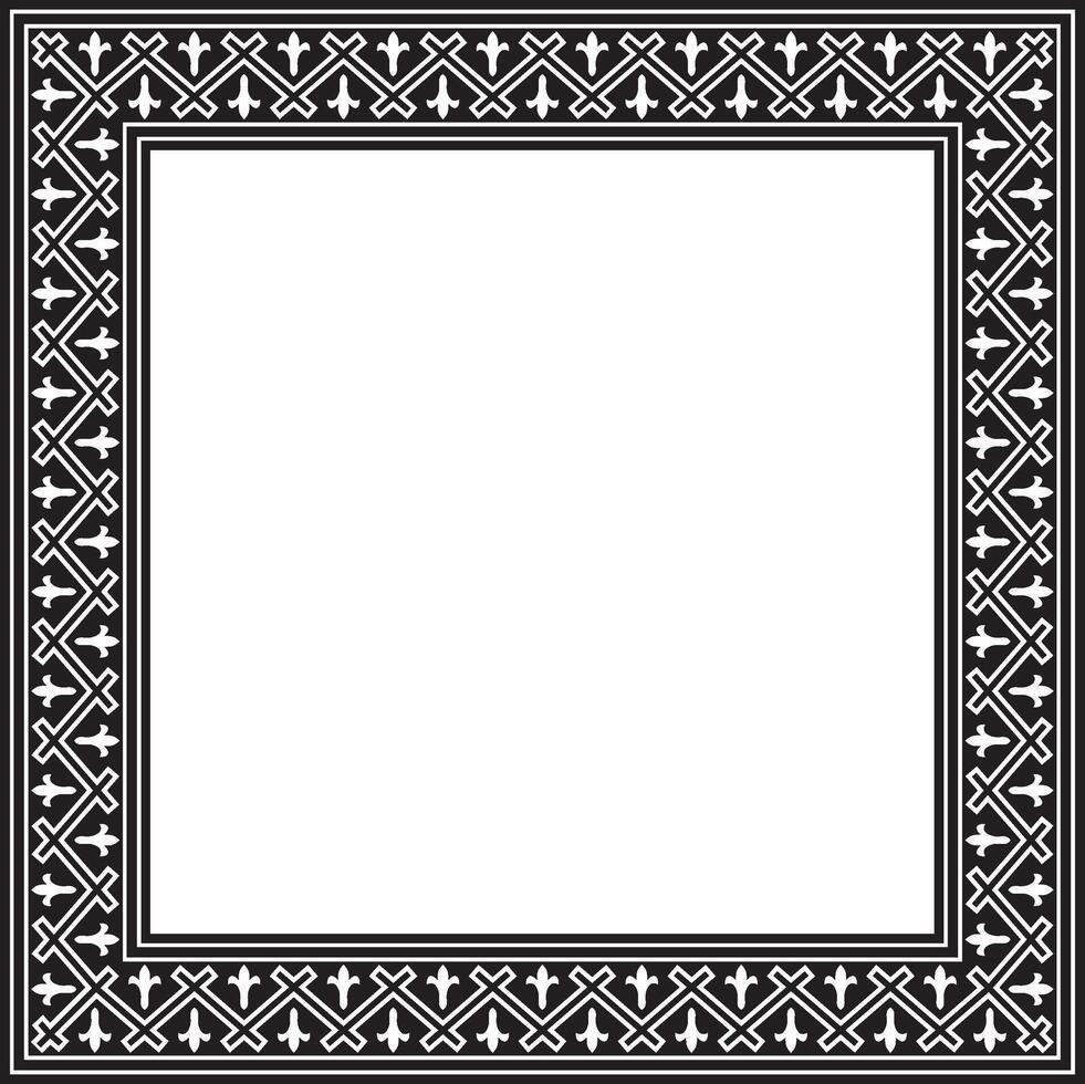 square european black monochrome ornament. Rectangular pattern, circle, ring of the Middle Ages. Revival border. Decorations of palace vector