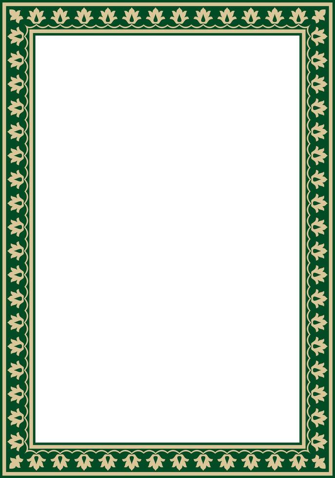 gold with green square Turkish national ornament. Ottoman border, frame. Ethnic floral rectangle, Seljuk Turks pattern. Decoration of Sultan's palaces. vector