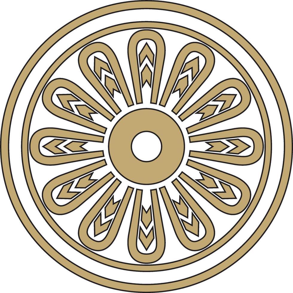 round Assyrian gold and black ornament. Circle, border, frame of Mesopatamia. Pattern, ring of the ancient East. vector