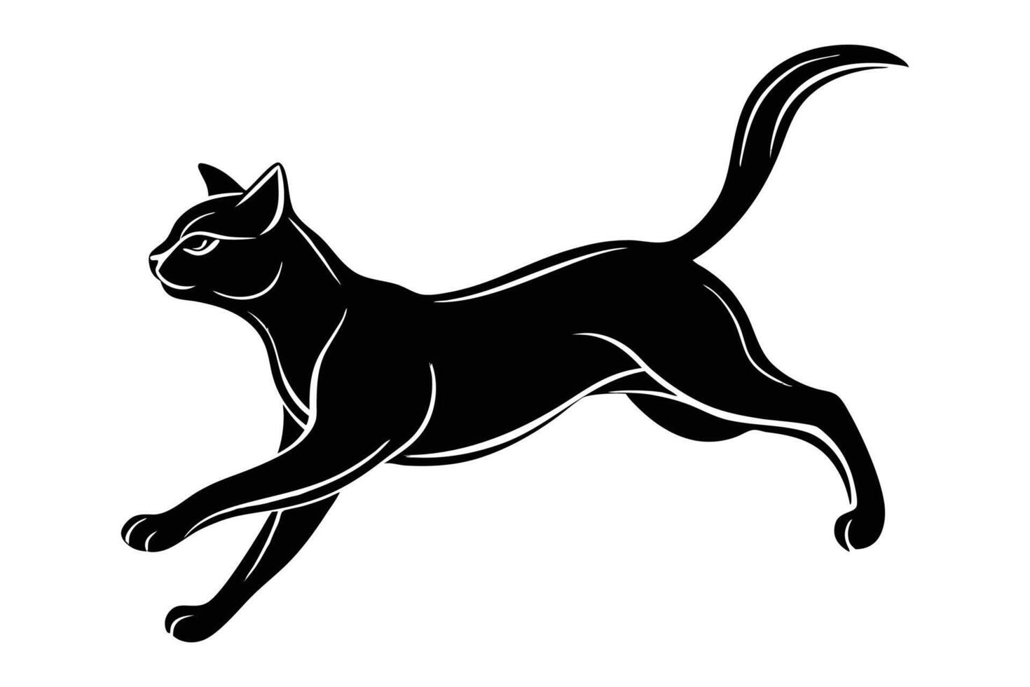 Jumping Cat Silhouette in Motion Graceful and Playful Scene vector
