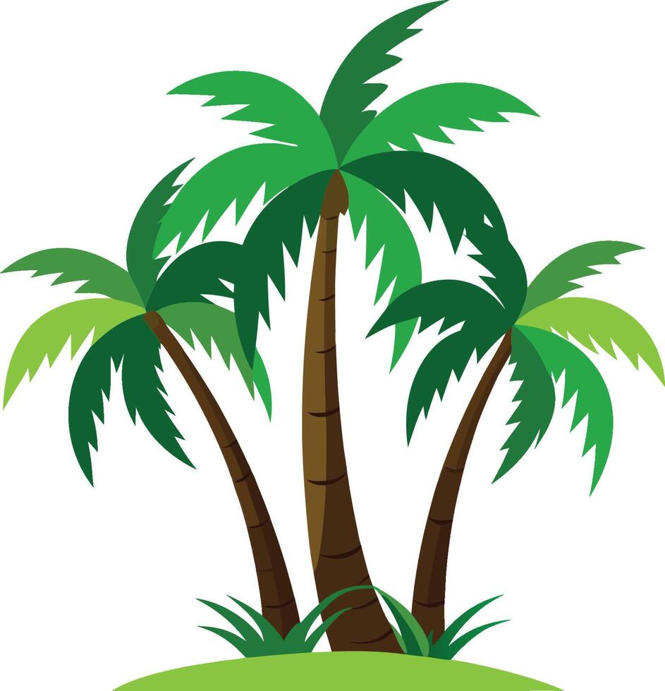 Cartoon palm trees, tropical island vegetation, vibrant green leaves, brown trunks, stylized illustration, art, simplistic design vector