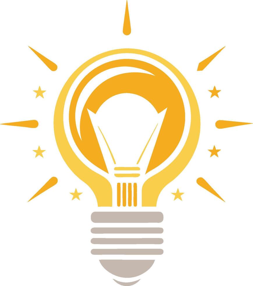 Light bulb icon, illumination symbol, creative idea, golden yellow glow, radiating beams, stylized illustration, flat design vector
