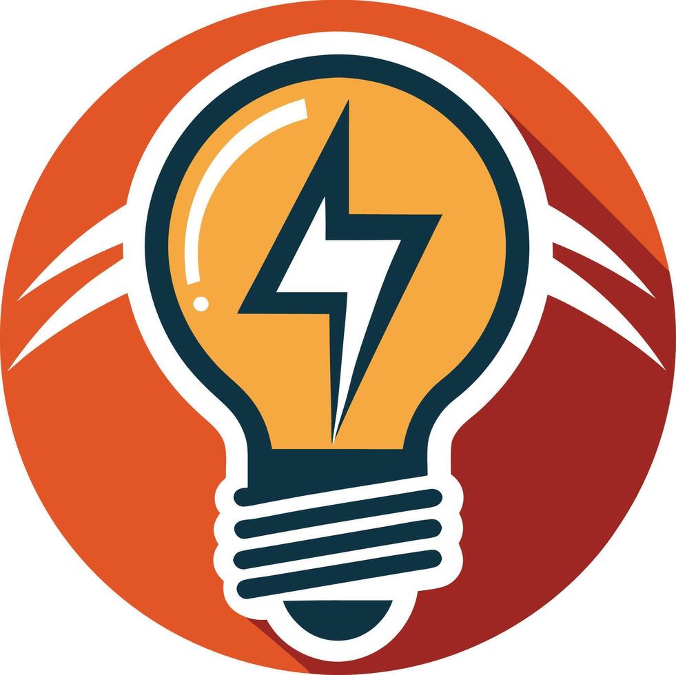 Stylized lightbulb icon, lightning bolt symbol, energy concept, flat design, circular logo, orange and yellow color scheme vector