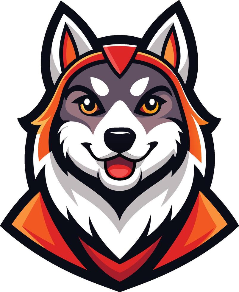 Wolf mascot, stylized cartoon, vibrant colors, fierce expression, sports team logo, orange and red accents, geometric shapes vector