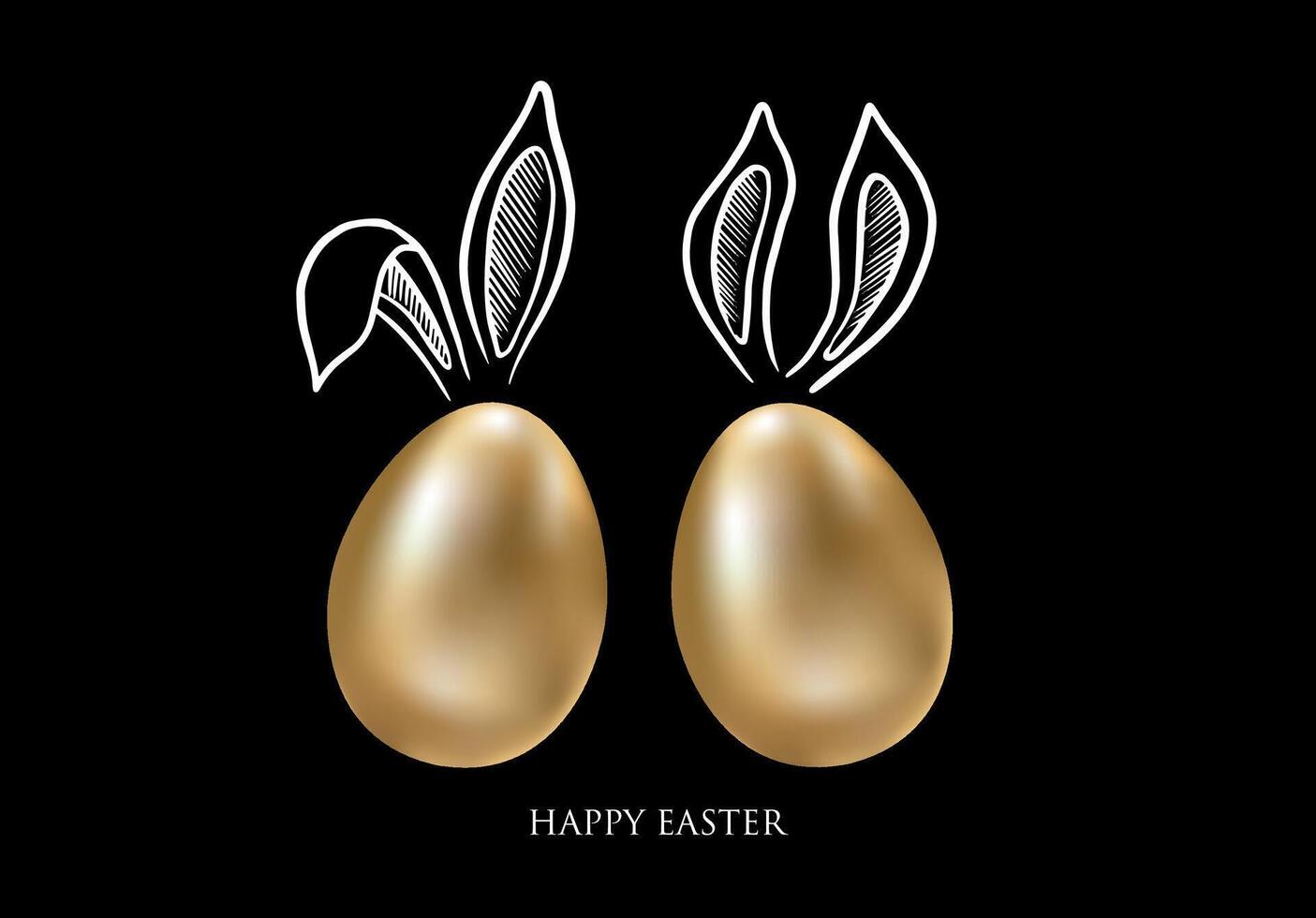 Gold eggs with rabbits's ears . Happy Easter. Hand drawn illustration. vector