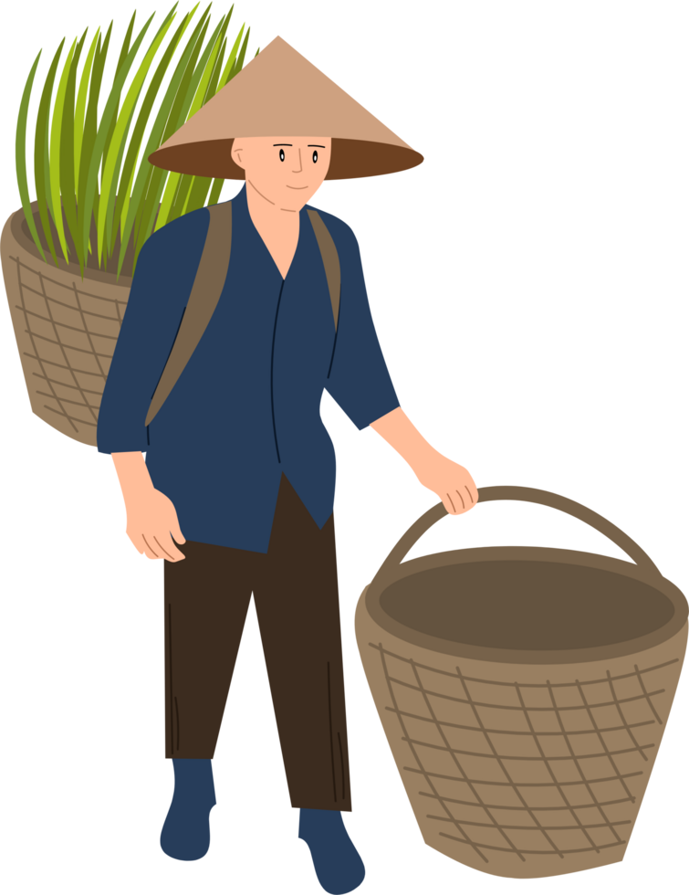 Farmers carrying rice with basket clipart png