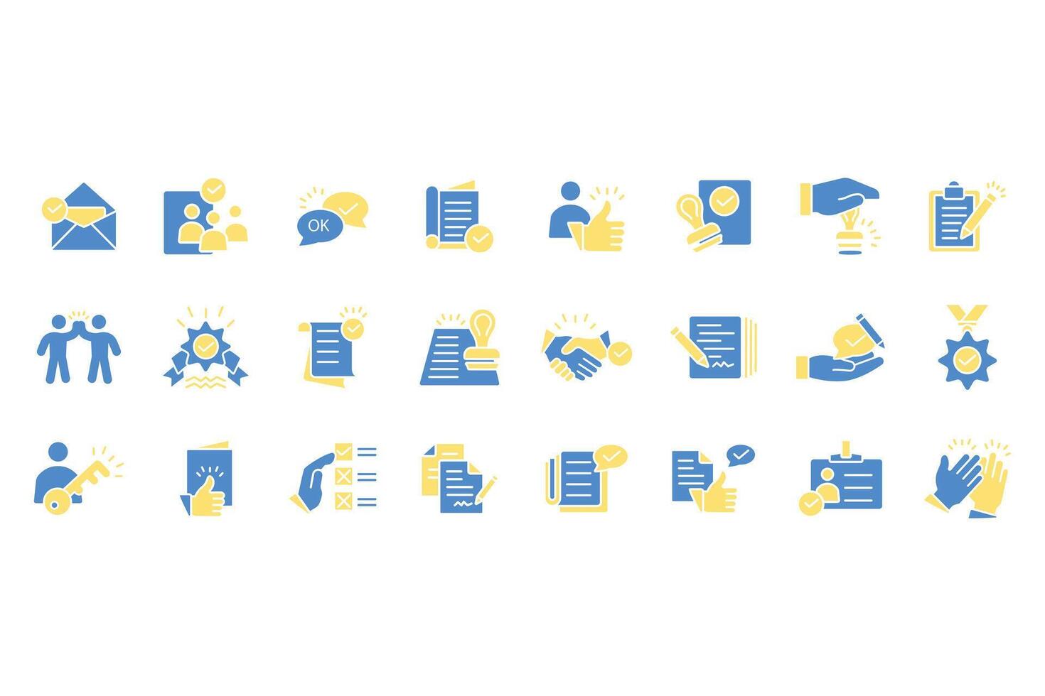 Approval icon set. Editable stroke vector
