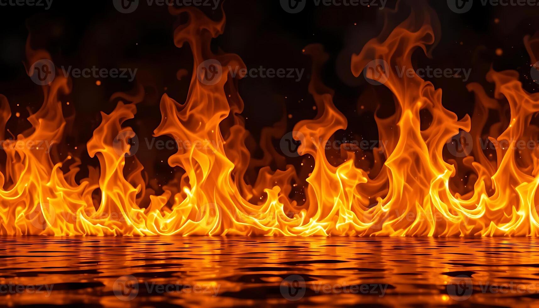 Fiery Blaze Inferno Flame Texture with Water Reflection, Isolated Background for Design Projects photo