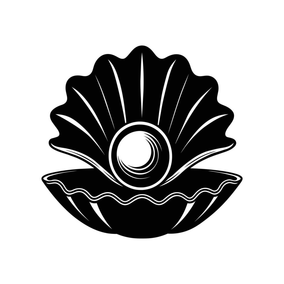 Open shells with a pearl icon silhouette vector