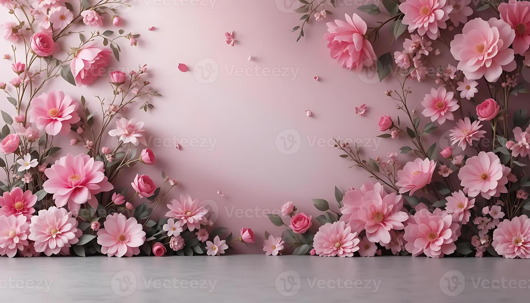 Bohemian Pink Floral Vines Gradient Background, Matte Floor. Perfect for invitations, branding, and photo