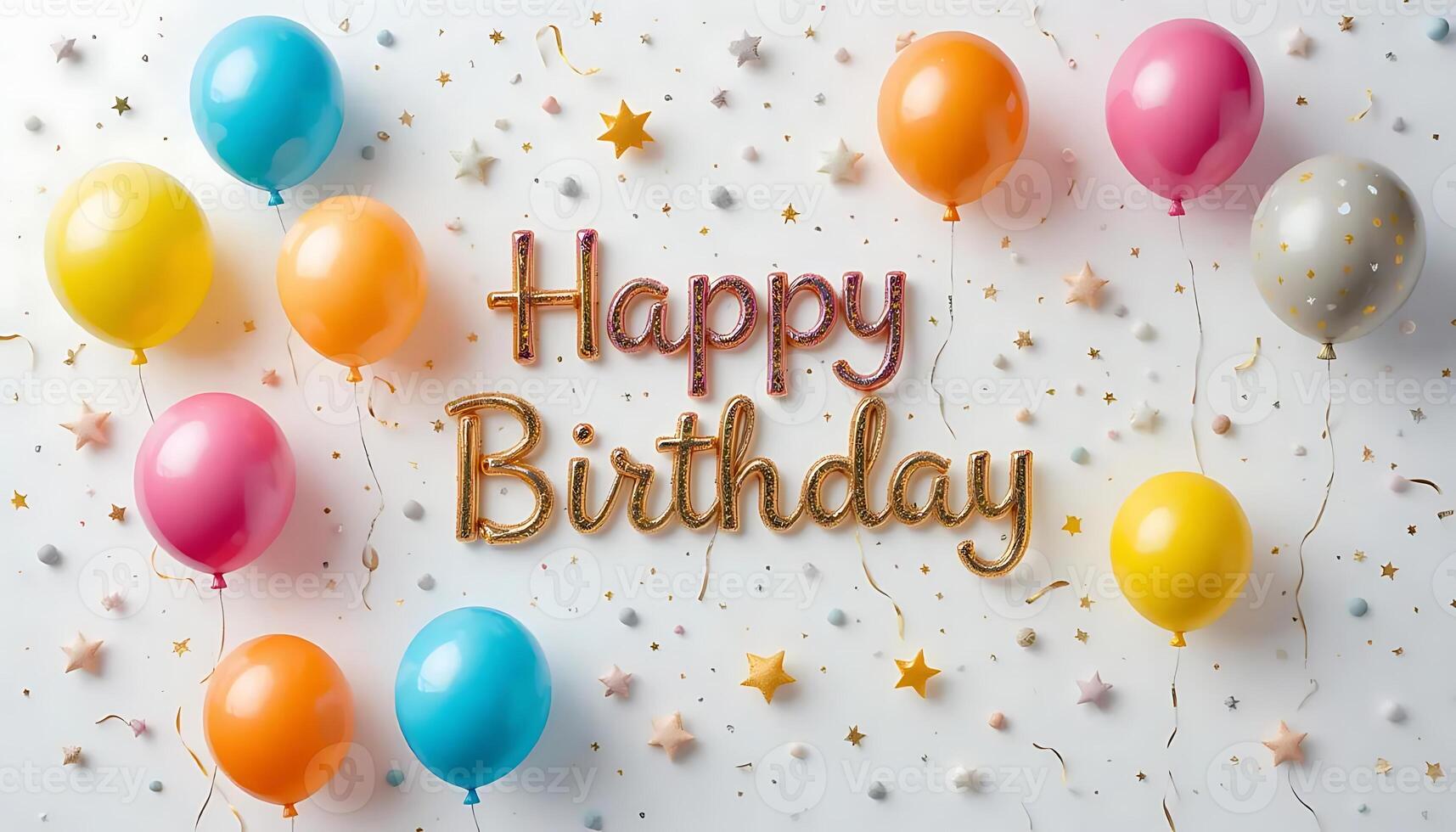 Joyful Multicolored Balloons Birthday Card Design, Festive Celebration party happy decor event photo