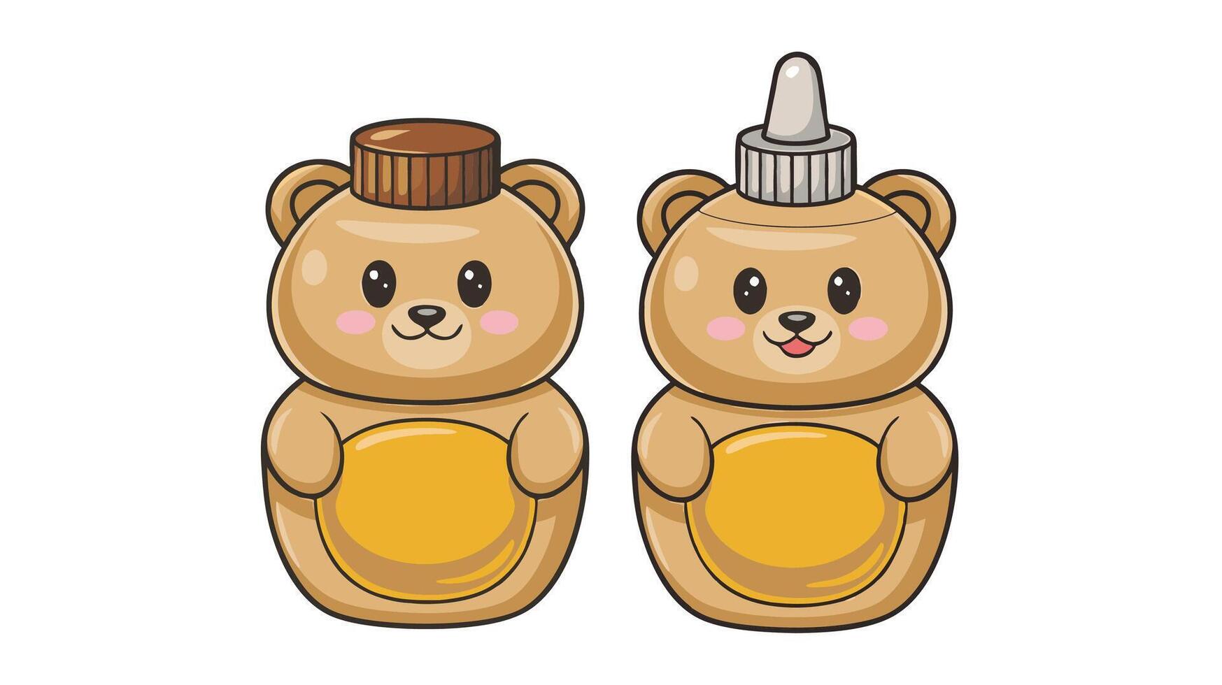 Cute Honey Bear Bottles with Different Caps Sweet and Playful Design vector