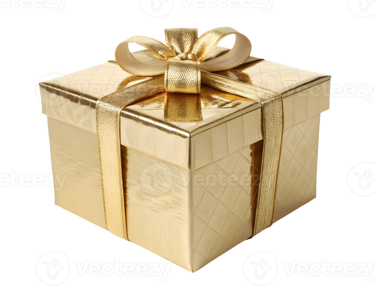 Elegant gold gift box with a shiny bow ready for celebration or special occasion png