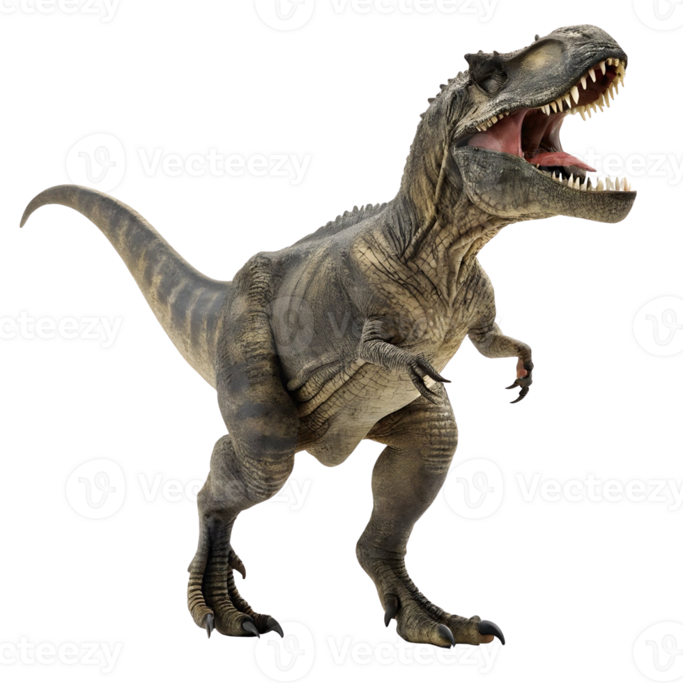 Realistic dinosaur model in an exciting pose showcasing its fierce features and powerful stance png