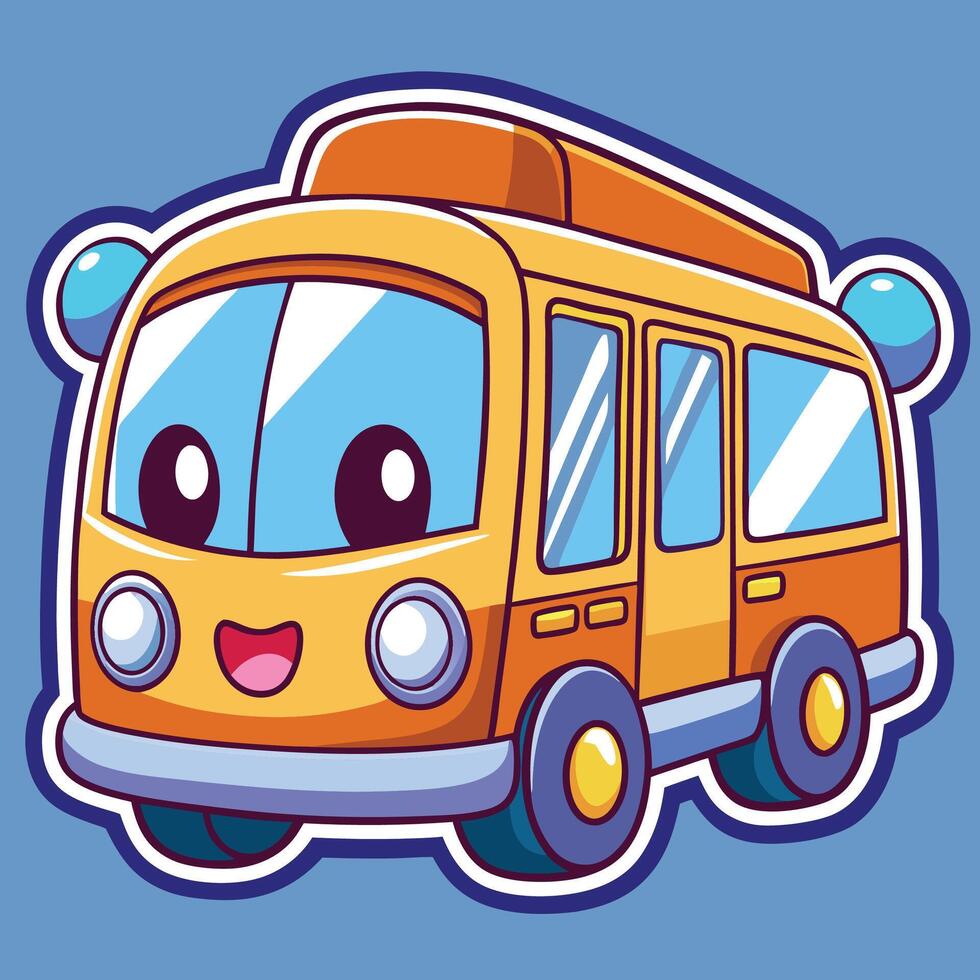 cartoon bus with eyes and smiley white background vector
