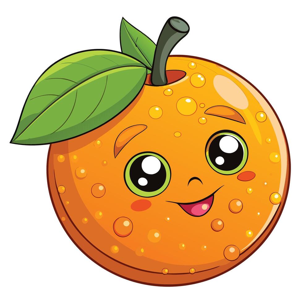 an orange with a green leaf and a smile vector