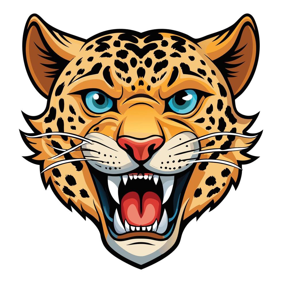 jaguar head with open mouth and open eyes vector